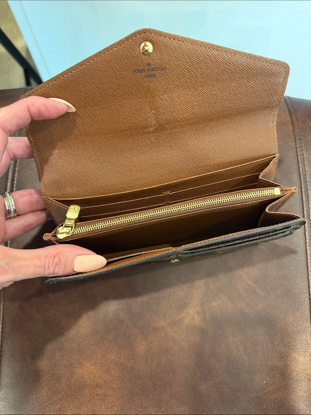 Louis Vuitton Monogram Canvas Envelope Wallet in Brown and Gold